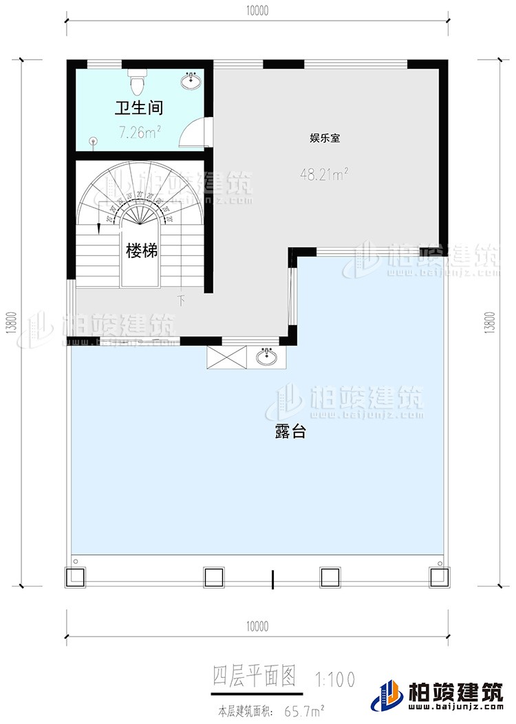 四层:娱乐室，公卫，楼梯，露台